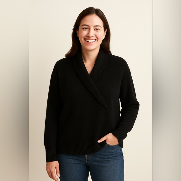 Lauren Ralph Lauren Lambswool Angora Blend wrap sweater plus size 1X black soft - Picture 1 of 9